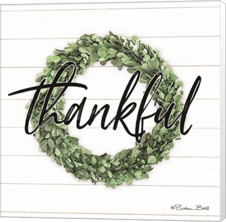 Framed Thankful Boxwood Wreath Print