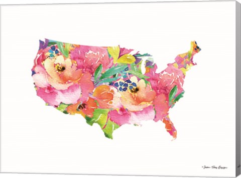 Framed Floral USA Map Print