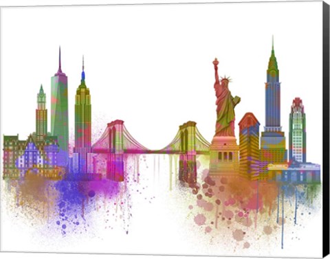 Framed New York Skyline Rainbow Bright Print