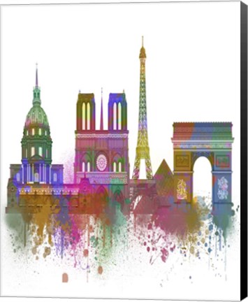 Framed Paris Skyline Rainbow Bright Print