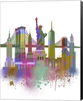 Framed New York Skyline Rainbow Bright Print