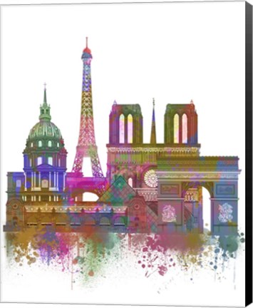 Framed Paris Skyline Rainbow Bright Print