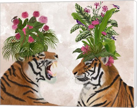 Framed Hot House Tigers, Pair, Pink Green Print