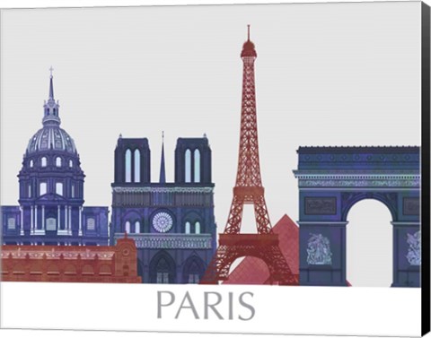 Framed Paris Landmarks , Red Blue Print