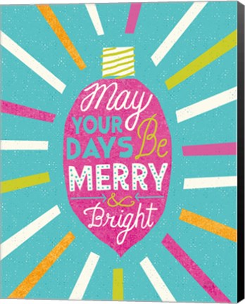 Framed Festive Holiday Light Bulb Merry and Bright v2 Print