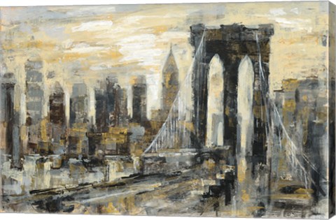 Framed Brooklyn Bridge Gray and Gold Print