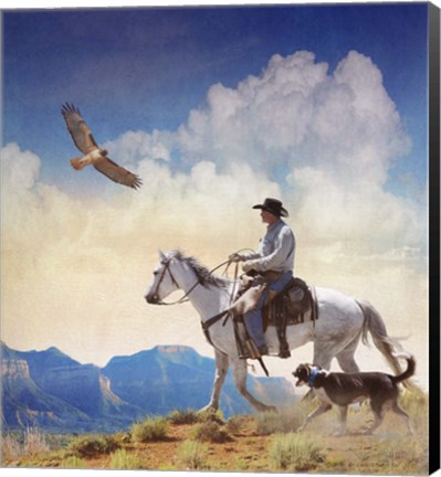 Framed Cowboy With Dog And Hawk Print