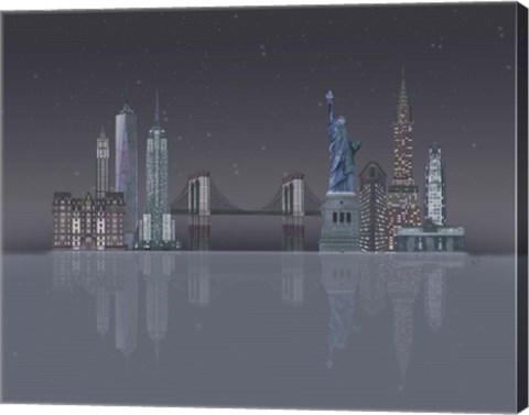 Framed New York Skyline Night Reflections Print