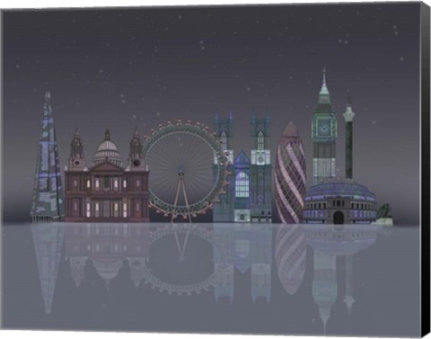 Framed London Skyline Night Reflections Print