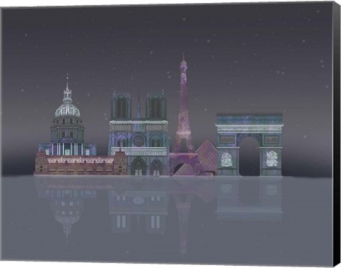 Framed Paris Skyline Night Reflections Print