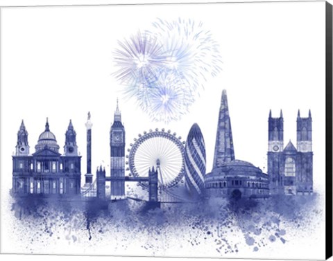 Framed London Skyline Watercolour Splash Blue Print