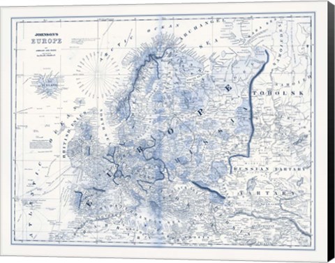 Framed Europe in Shades of Blue Print