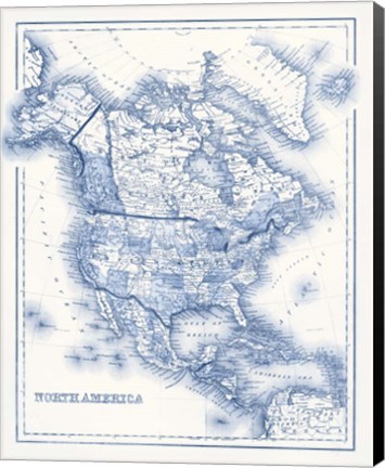 Framed North America in Shades of Blue Print