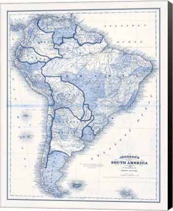 Framed South America in Shades of Blue Print