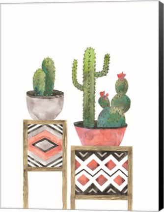 Framed Cactus Tables with Coral Print