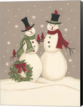 Framed Wreath &amp; Cardinal Snowmen Print