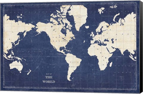 Framed Blueprint World Map Print