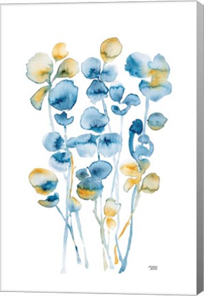 Framed Blue and Gold Watercolor Floral Print