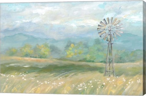 Framed Country Meadow Windmill Landscape Print