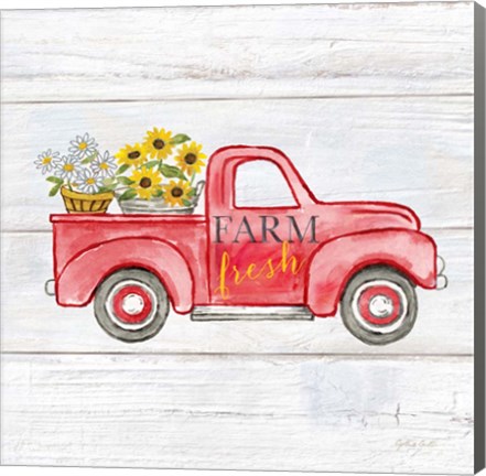 Framed Farmhouse Stamp Red Truck Print