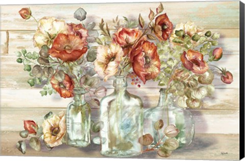 Framed Spice Poppies and Eucalyptus in bottles Landscape Print