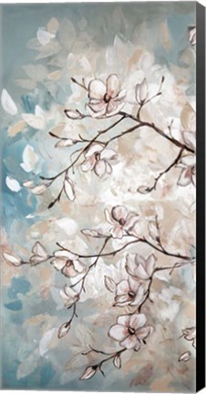 Framed Magnolia Branches on Blue I Print