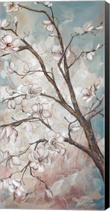 Framed Magnolia Branches on Blue III Print