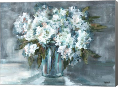 Framed White Hydrangeas on Gray Landscape Print