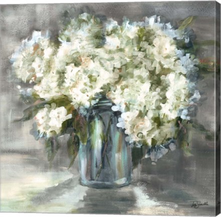 Framed White and Taupe Hydrangeas Sill Life Print