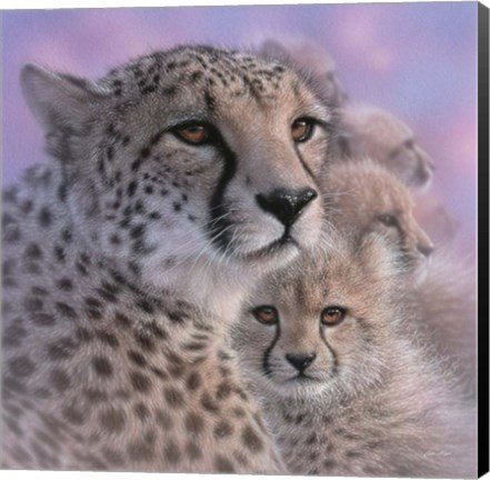 Framed Cheetah Mother and Cubs - Mother&#39;s Love - Square Print