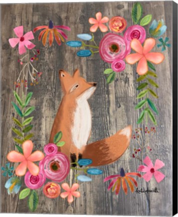 Framed Floral Fox on Wood Print