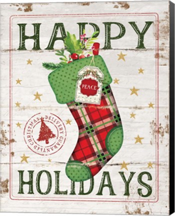 Framed Happy Holidays Stocking Print