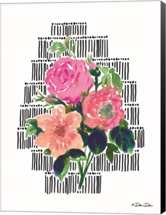 Framed Watercolor Floral with Black Lines Print