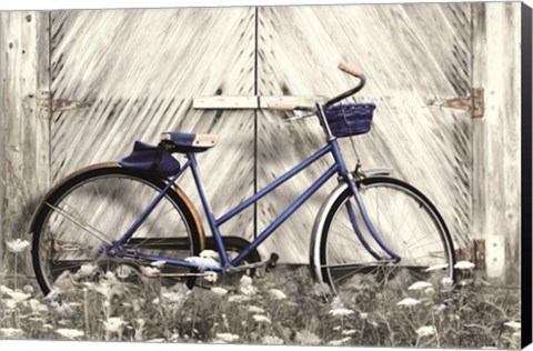 Framed Blue Bike at Barn Print