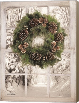 Framed Pine Tree Window View Print