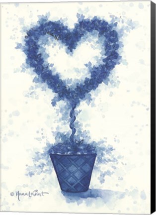 Framed Blue Heart Topiary Print