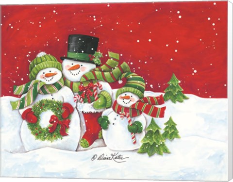 Framed Snowmen Family Merry Christmas Print