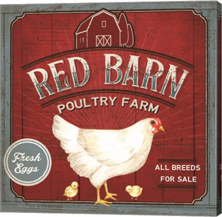 Framed Red Barn Poultry Farm Print