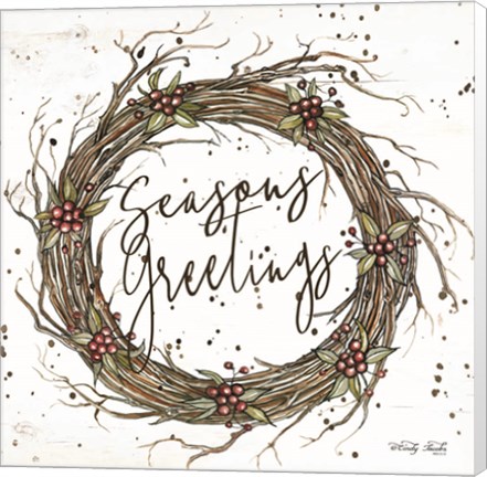 Framed Seasons Greetings Wreath Print