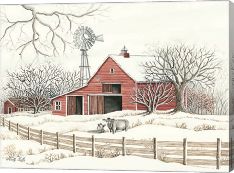 Framed Winter Barn with Windmill Print