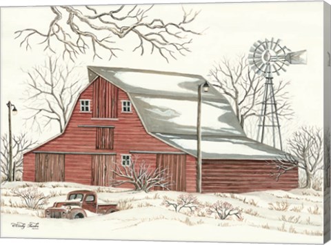 Framed Winter Barn with Pickup Truck Print