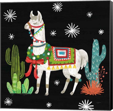 Framed Lovely Llamas V Christmas Black Print