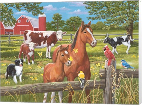 Framed Spring Summer Pasture Scene Print