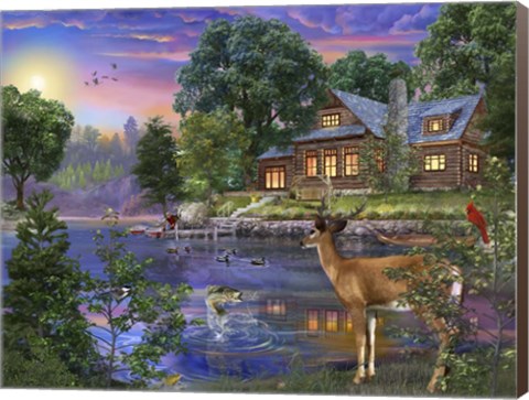 Framed White Tail Deer Lakehouse Print