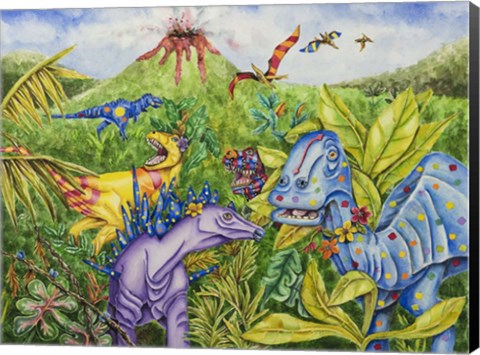 Framed Rainbow Dino&#39;s Print