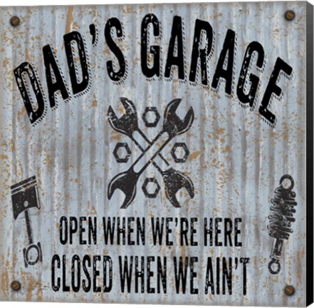 Framed Dads Garage On Sheet Metal Print