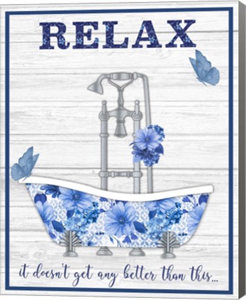 Framed Blue Floral Bath Art A Print