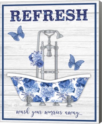 Framed Blue Floral Bath Art B Print