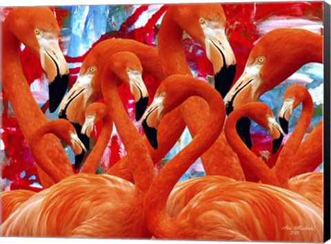 Framed Red Flamingo Family Print