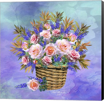 Framed Basket Of Flowers Print